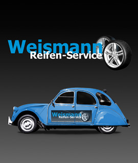 Bild Logo Weismann Reifenservice mit Ente Citroen 2cv